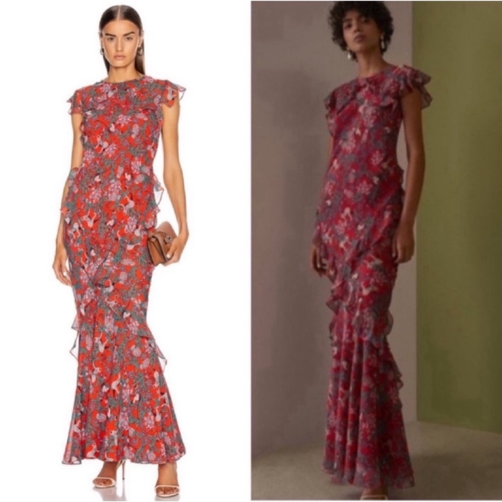 Saloni Tamara B Maxi Dress Gown In Ruby Jungle Monkey Size Us 4
